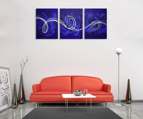 3 piece painting Deep Blue abstract painting for home office