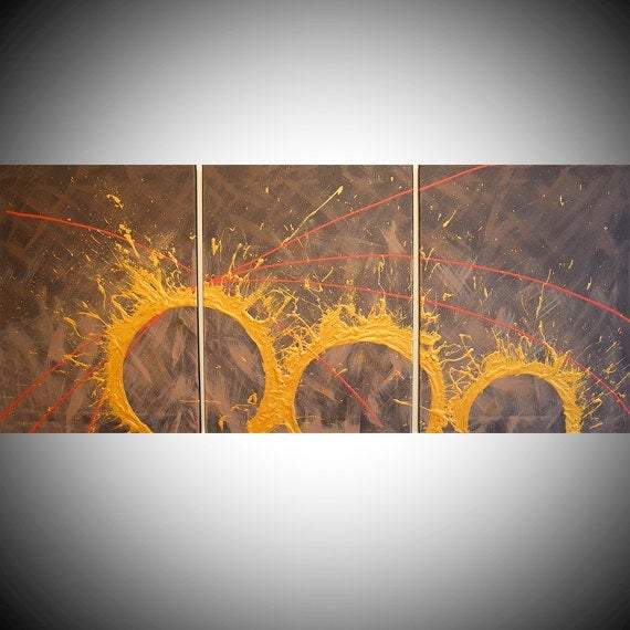 gold artwork metal wall art abstract paintings Dynamic Gold canvas triptych