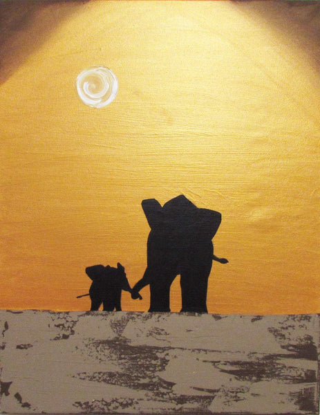 elephant canvas painting Hand to hold onto ,in acrylic large canvas