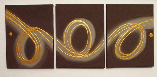 extra large triptych wall art " Rings of Gold " triptych canvas