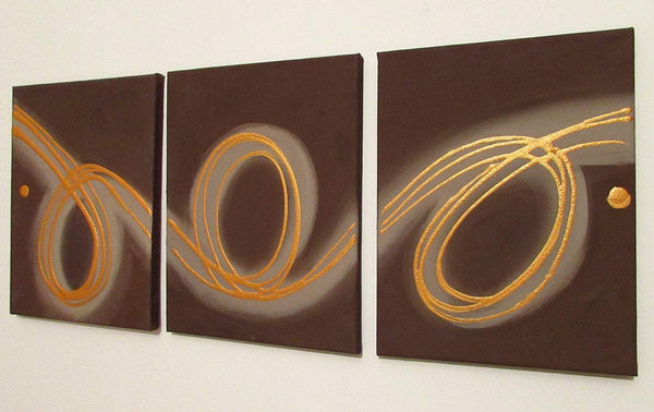 extra large triptych wall art " Rings of Gold " triptych canvas