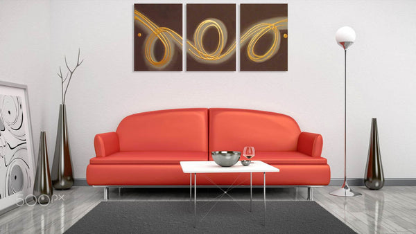 extra large triptych wall art " Rings of Gold " triptych canvas