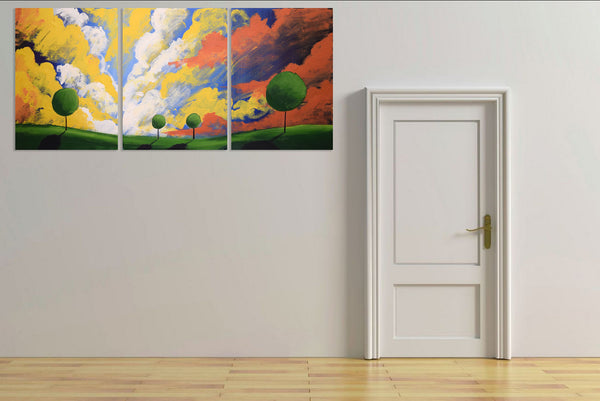 abstract canvas art for sale landscape 3 piece painting on white wall