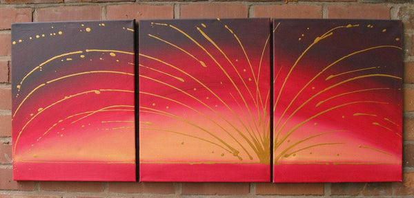 gold abstract painting Golden Fountain oversized metal wall art 48 x 20"