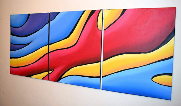 blue paintings original decal 3 panel contemporary acrylic  three 3 big sizes