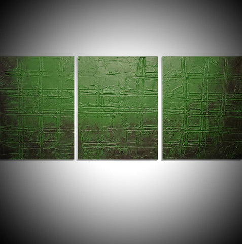 green abstract painting impasto 3 piece wall art abstract