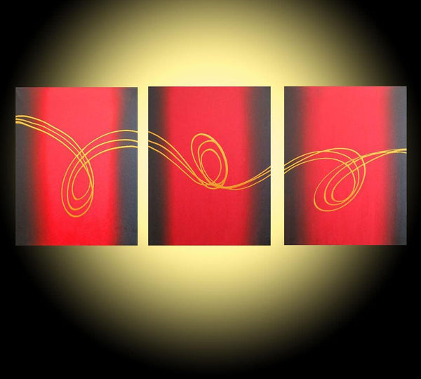 3 piece painting on yellow background in triptych canvas