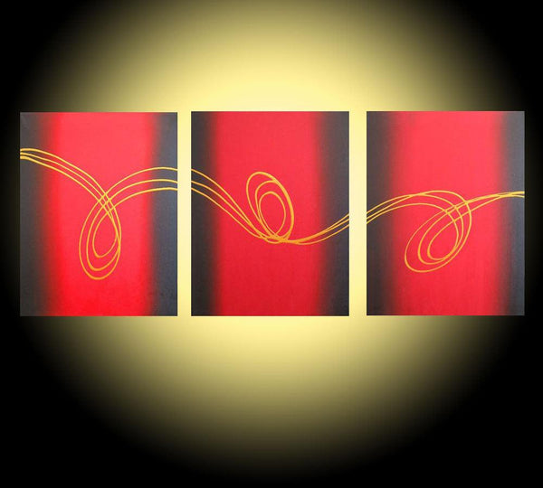 gold artwork  yellow background in triptych canvas
