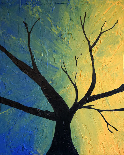 green abstract painting "Greenwood" tree of life 3 big sizes