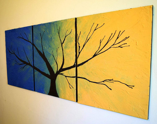 green abstract painting "Greenwood" tree of life 3 big sizes
