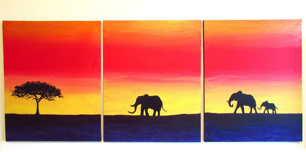 indian elephant art At Sundown elephant hand painted acrylic canvas