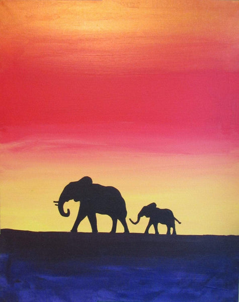 indian elephant art At Sundown
