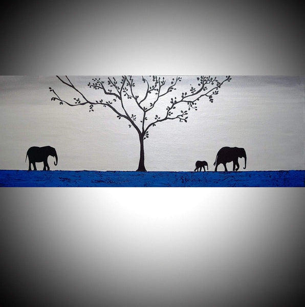 whimsical painting of elephants for sale Silver Sunrise
