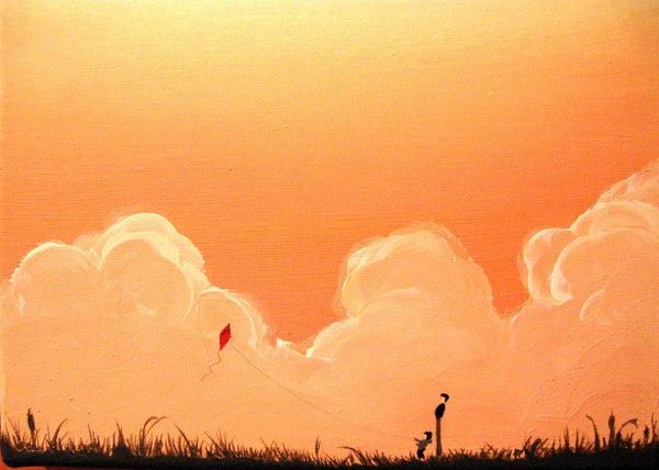 landscape painting original art  "Day of the Kite" abstract canvas wall art modern acrylic contemporary artwork surreal