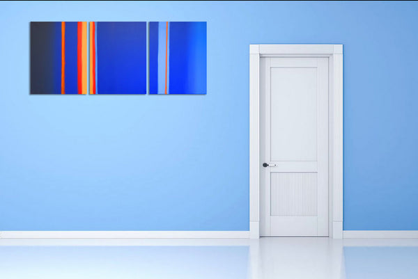 blue painting abstract art  triptych art on wall