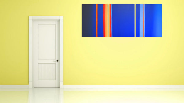 blue paintings yellow wall linear abstract art painting