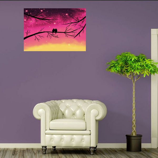 maroon birds on a wall print purple wall