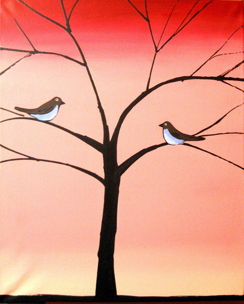 love bird paintings in a triptych style " Bird Seasons " fine art for sale