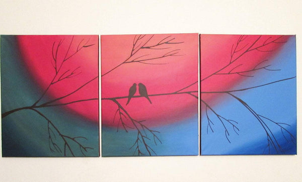 love bird picture home office nursery wall art birds painting triptych