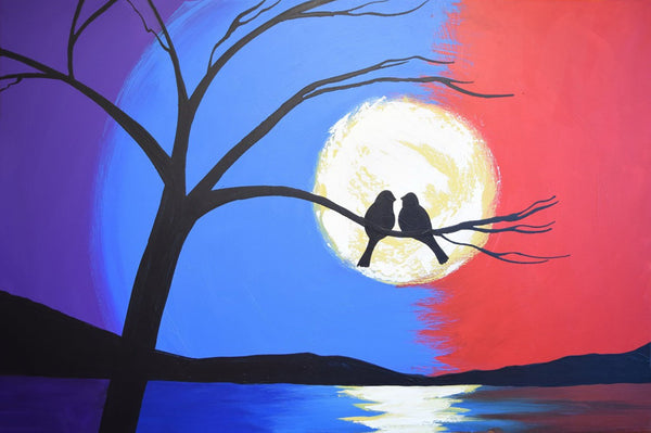 Love birds at night bird art pictures