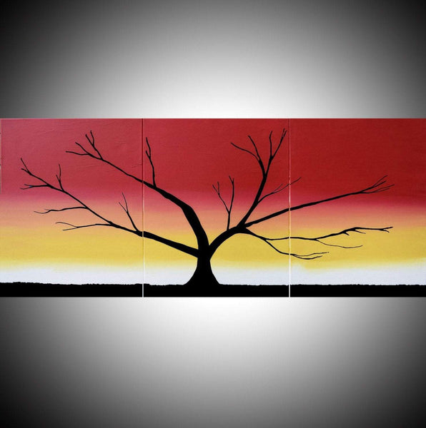 abstract tree painting rainbow colours, canvas triptych