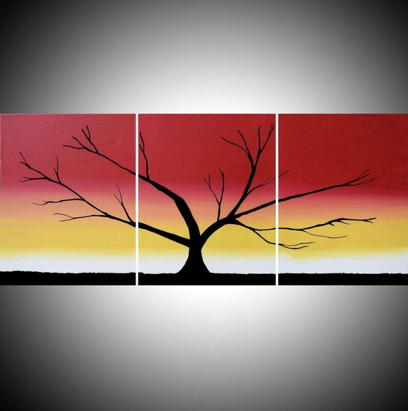 abstract tree painting rainbow colours, canvas triptych highlighted