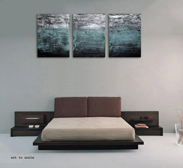 original triptych canvas" Turquoise Triptych " beautiful 3 sizes on bedroom wall