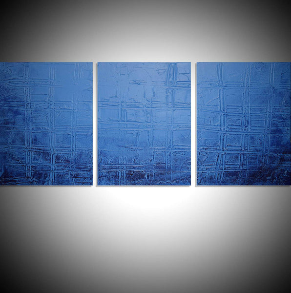 original canvas triptych paintings for sale " Blue Bayou " large wall art on grey background