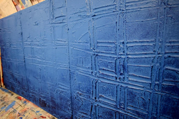 original canvas triptych paintings for sale " Blue Bayou " large wall art angle photo