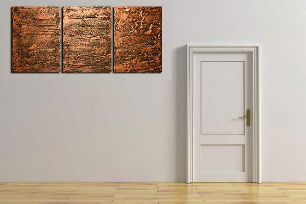 original triptych paintings for sale " Copper Triptych " large wall art painting