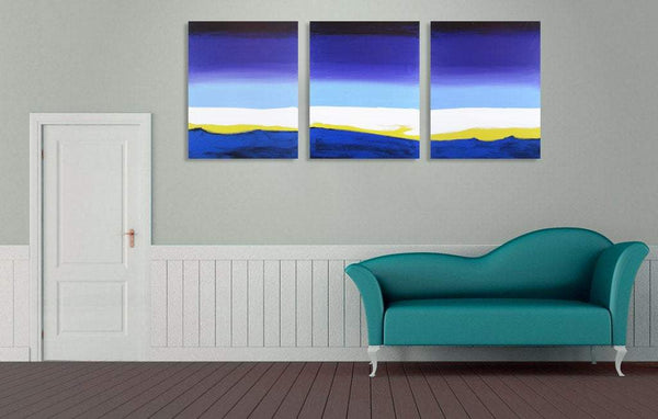 Purple flats, an elegant large canvas wall art, in triptych style 