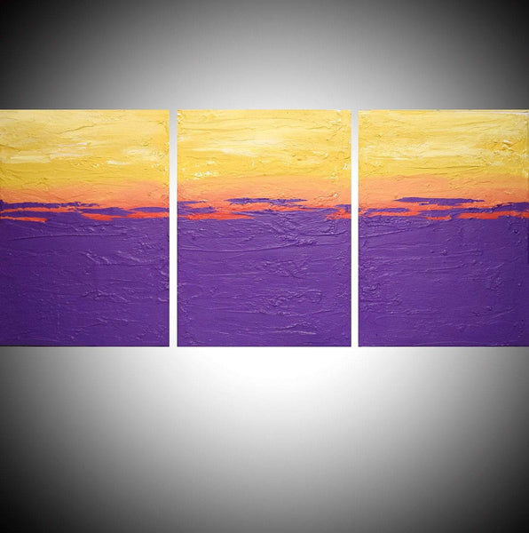 purple paintings triptych canvas painting, large triptych wall art