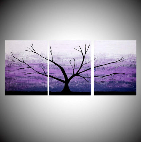 purple abstract painting  Wood artwork landscape