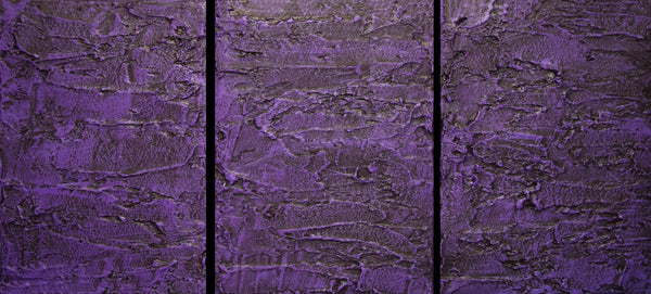 purple painting triptych art on canvas with grey background 3 panel close up
