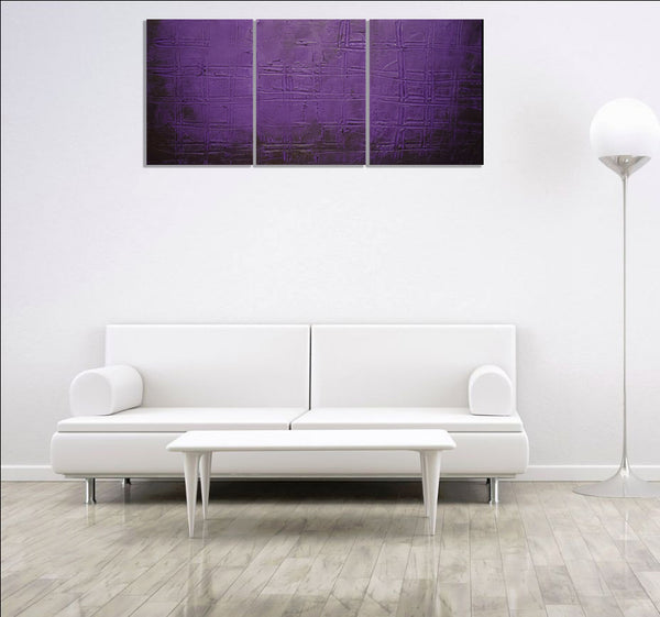 purple paintings on white wall original abstract art uk