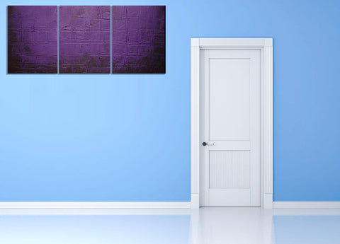 purple painting on blue wall canvas triptych 