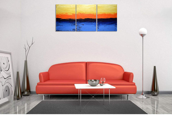 Rainbow flats canvas triptych paintings on white wall