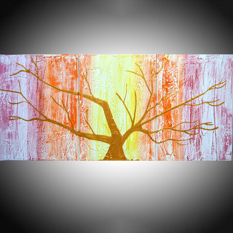forest painting canvas Rainbow abstract Tree paintings canvas triptych