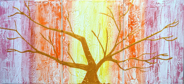 forest painting canvas Rainbow Tree large triptych wall art