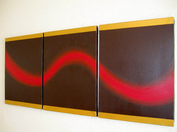 Red Wave oversized metal wall art on white wall