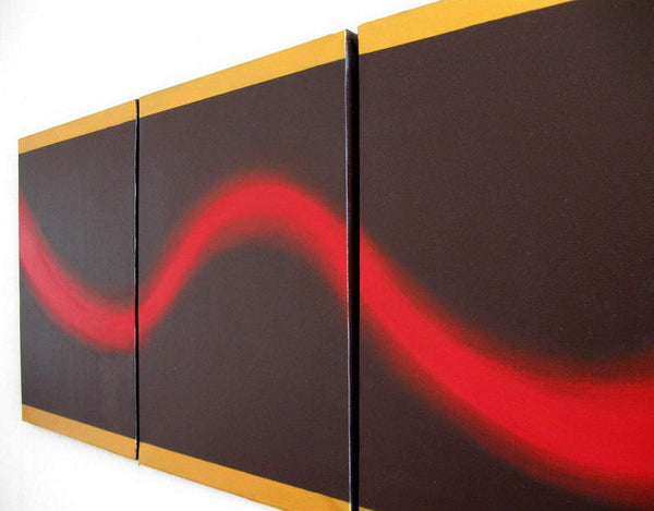 Red Wave 3 on white wall triptych canvas