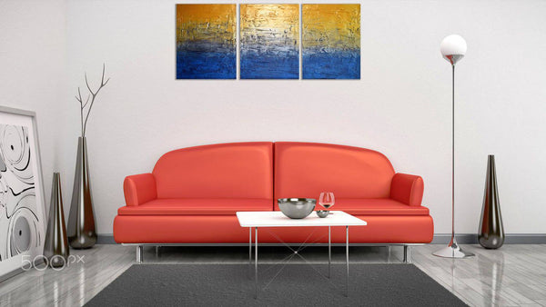 original abstract art uk Silver and Gold large triptych wall art