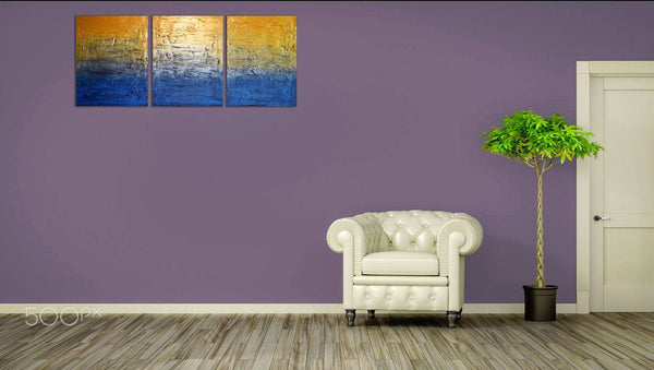 silver paintings gold metal wall art Silver and Gold large triptych wall art