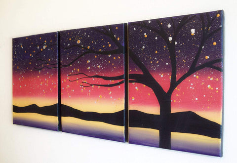 3 piece painting Sky at Night canvas triptych  