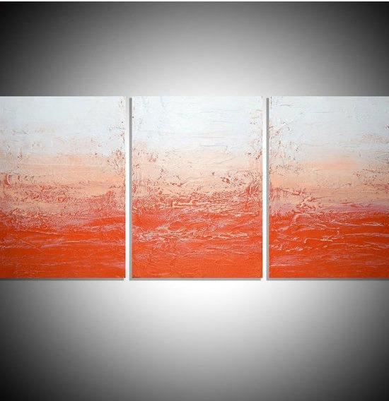 large triptych canvas wall art orange painting