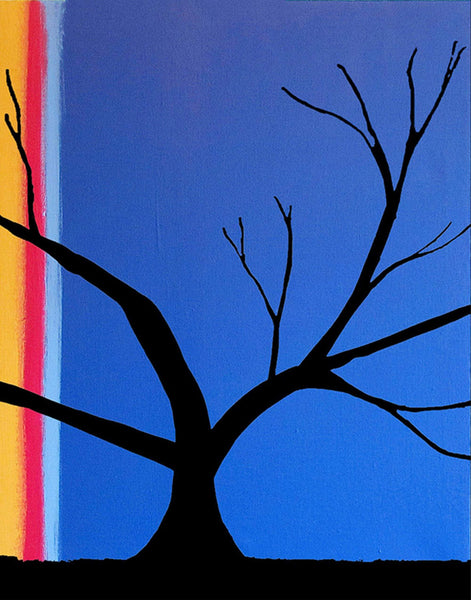 abstract tree blue painting close up in blue
