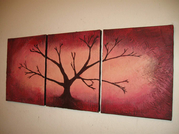 The Red Wood abstract tree painting canvas triptych artwork