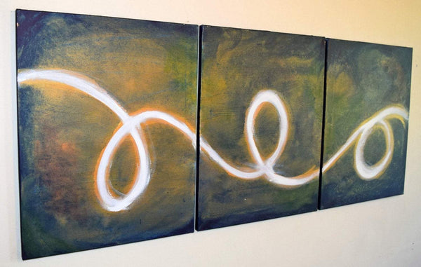 3 piece painting White spiral large wall art