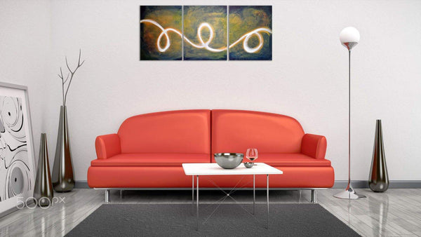 3 piece painting The White spiral wide canvas