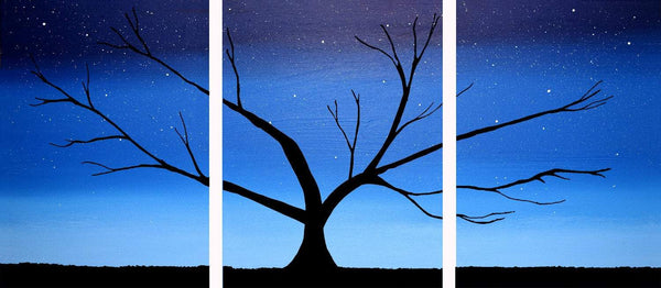 tree art painting in triptych style
